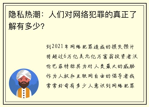 隐私热潮：人们对网络犯罪的真正了解有多少？ 